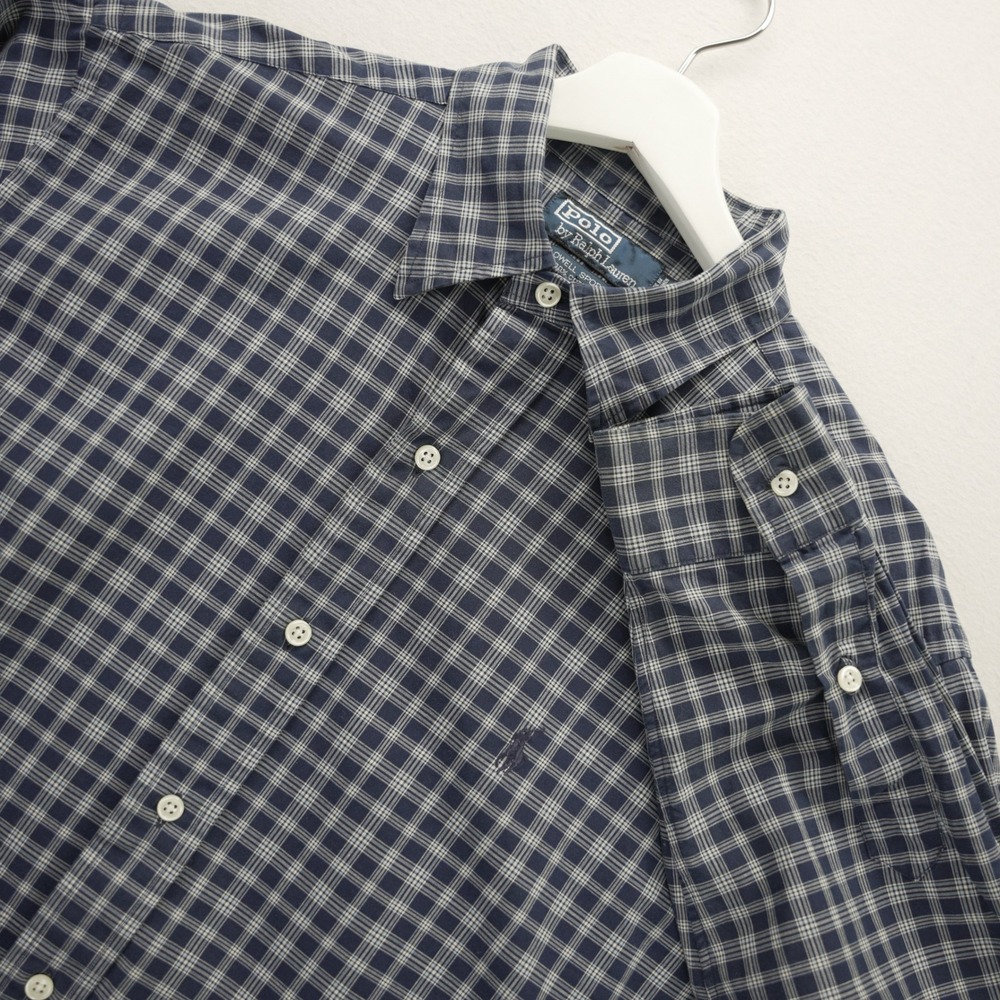 Polo Ralph Lauren Lowell Sport Mens Medium Blue Plaid Cotton Button Down Shirt